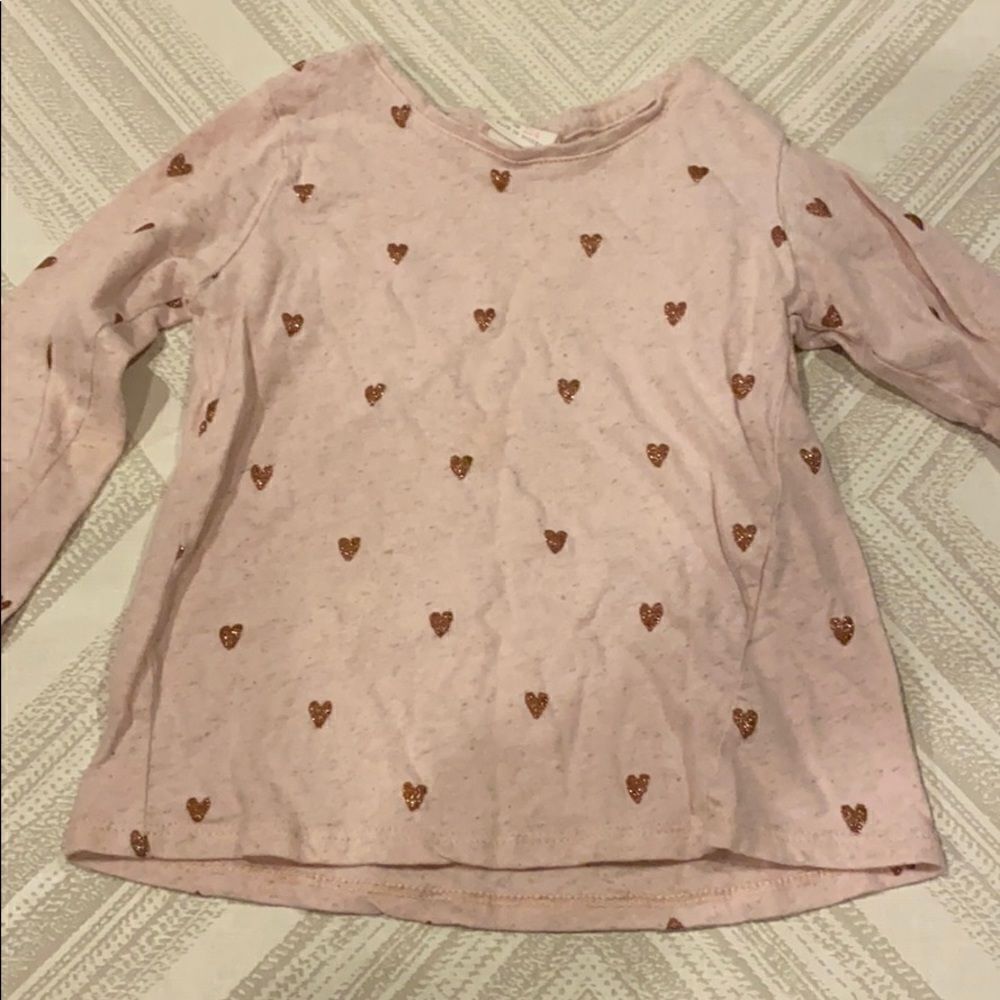 Zara Girls Light Pink with Mini Glitter Hearts Top